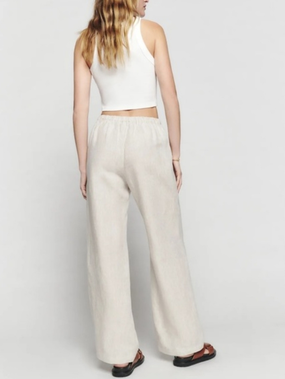 Reformation Olina Linen Pant In Oatmeal - Picture 2 of 16